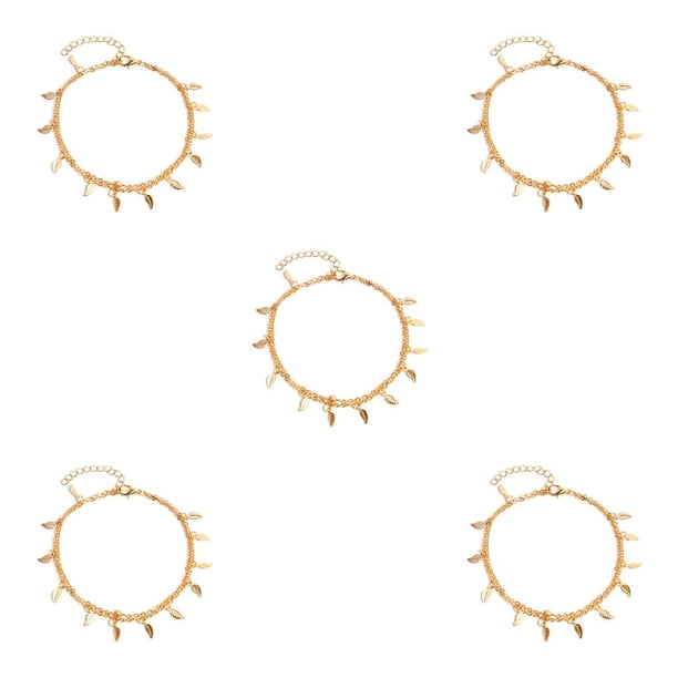 Qarigey Tobillera en capas de tobillo Tobilleras para mujer Adornos Cadenas para pies Oro Oro 5piezas
