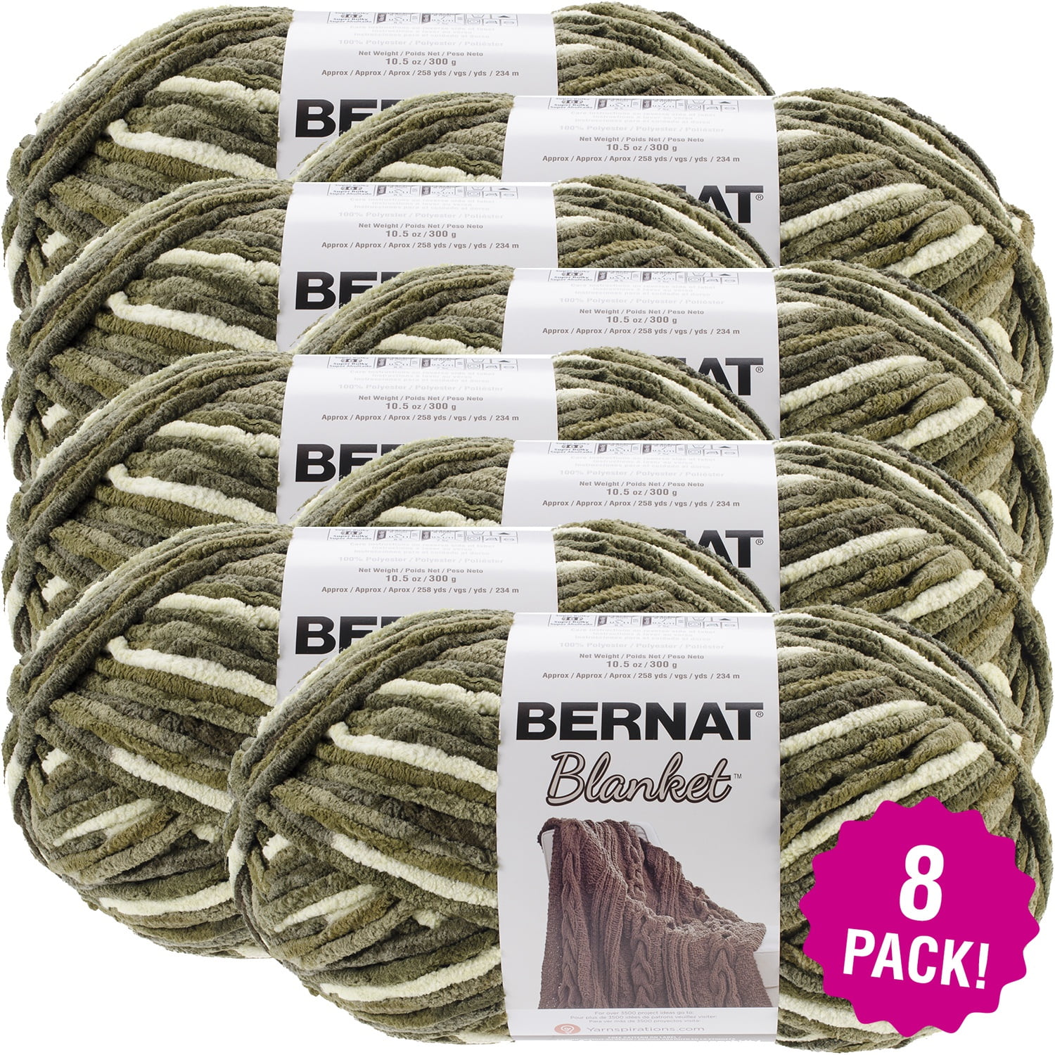 Bernat Blanket Big Ball Yarn Gathering Moss, Multipack of 8