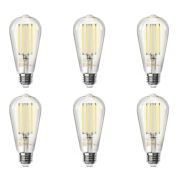 TJOY Edison Light Bulbs 60W Equivalent, Dimmable Vintage LED Light Bulbs, E26 Medium Base, Warm White 2700K, ST58, 8W, 800LM, 80 CRI, Antique Decorative Filament LED Bulb, Clear Glass, 6 Pack