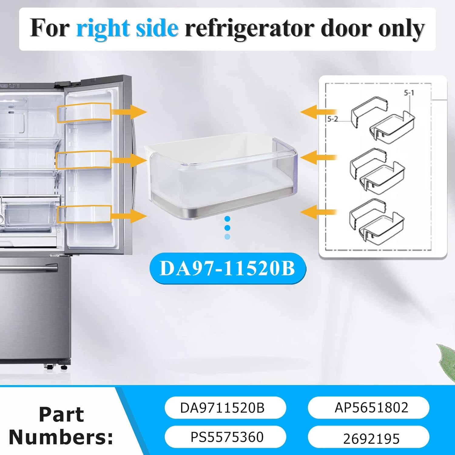 DA97-11520B DA97-11520A Refrigerator Door Bin Compatible with Samsung Refrigerator Door Shelf