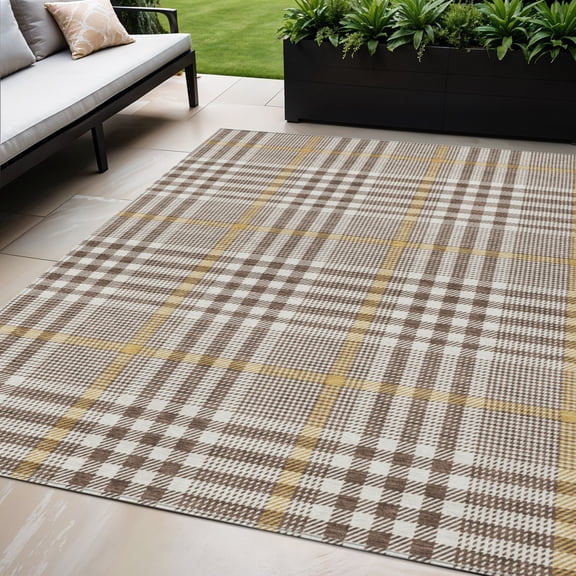 HomeRoots 601465 5 x 8 ft. Brown & Beige Plaid Washable Indoor & Outdoor Rectangle Area Rug