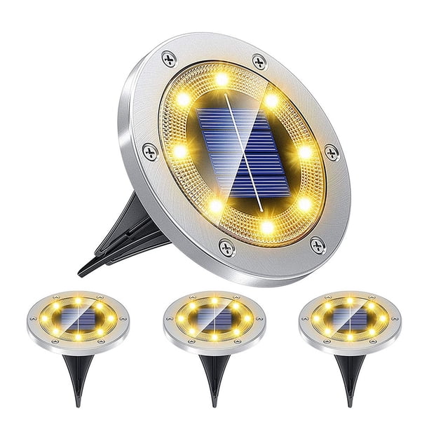 Luz solar para exteriores, paquete de 4 luces LED para jardín, iluminación de suelo, 6000 K, resistente al agua, IP65, lámpara solar, foco empotrado para camino, terraza, subterráneo Patio