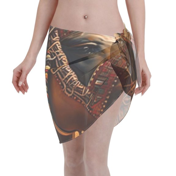 Women's Short Chiffon Sarong Beach Swimsuit Wrap Sexy Semi-Sheer Bikini Cover Up, Southwestern Horse Ethnic Native