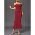 thumbnail image 4 of Vestido Maxi con Hombros Descubiertos, Corsé Fruncido, Ajustado, Vestidos Formales para Invitadas de Boda para Mujeres Vino Tinto M, 4 of 8