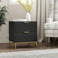 thumbnail image 6 of Modern Night Stands, End Side Table with 2 Drawers, Decoration in Living Room, Bedroom, Lounge, Nightstand with Gold Legs, Black, Set of 2, 6 of 7