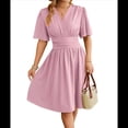 thumbnail image 3 of Vestido de Mujer de Verano 2025, Elegante Minivestido con Volantes y Escote en V Profundo, Vestidos A la Cintura Rosa S, 3 of 10