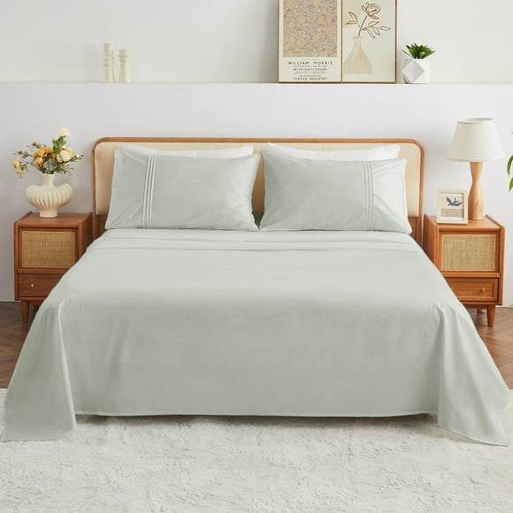 Kingrest 100% Algodón Juego de Sábanas de 4 Piezas para Cama King Size, Bolsillos Extra Profundos para 40cm, Ultra Suave y Transpirable