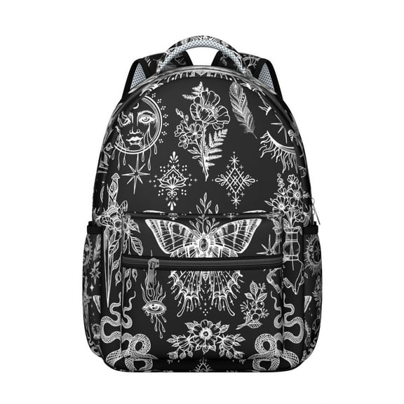 Gothic Sun and Moon Student Backpack Waterproof Scratch-Resistant School Bag with Cosmic Eclipse Print, Breathable Foam Padding, Adjustable Straps, Large Capacity for Outdoor Use