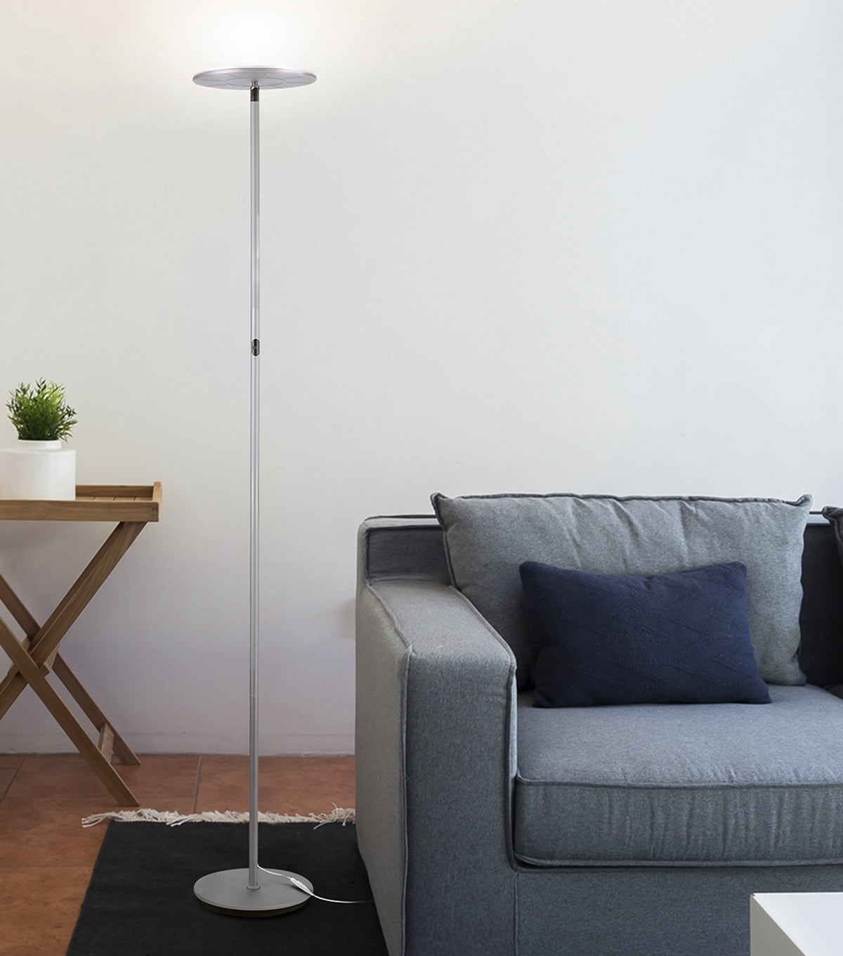 Brightech Sky 63 in. Platinum Silver Torchiere LED Floor Lamp