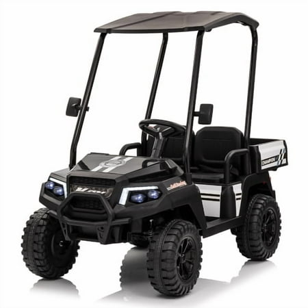 24V Powered Electric Ride On Truck for Kids, 2 Seater Ride on Toys w/ Remote Control, Bluetooth, Removable Sunshade & Cargo Bed, 4 Wheel Suspension 24V Ride On Car for Boys & Girls Ages 3-8, Black