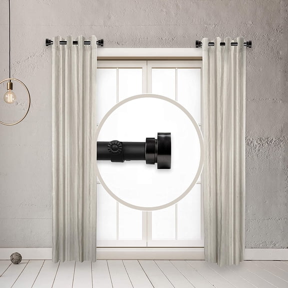 1" Side Curtain Rod Set of 2, Adjustable 12-20 Inch, Black Finish, Easy Install Window Rods, Space-Saving Design for Small Windows