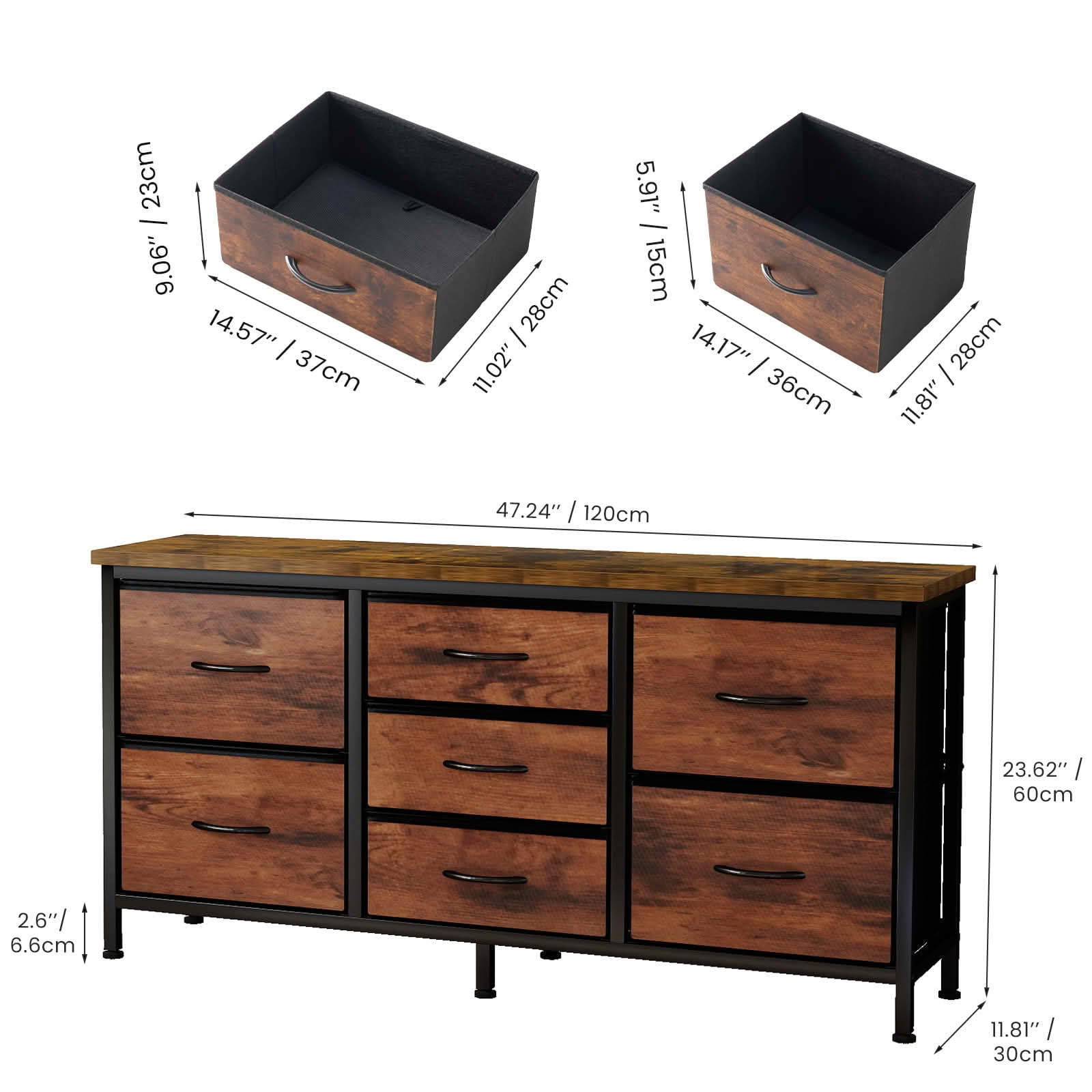 MAYEERTY 7 Drawer Dresser with Wooden Top & Metal Frame, for Bedroom Storage