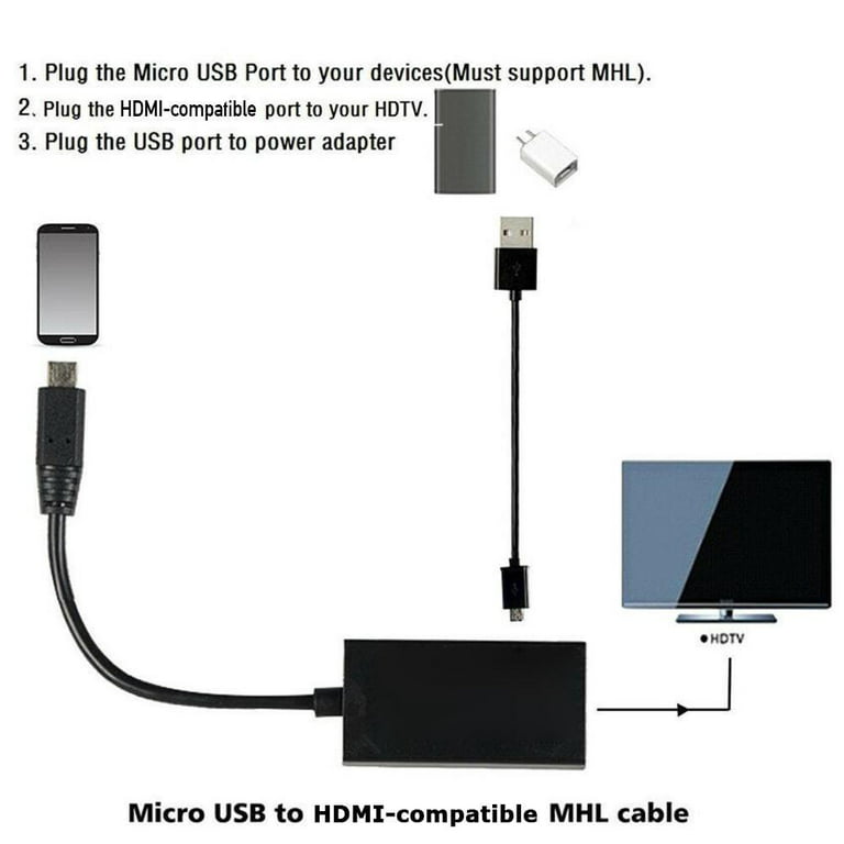 Micro USB to HDMI Cable Adapter, MHL 5pin Phone to HDMI 1080P 4K Video  Graphic for Samsung Galaxy/LG/Huawei/Android Smart Phones That with MHL
