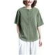 thumbnail image 1 of Vestidos Casuales Para Mujer, Blusas De Mujer De Moda Camisa de lino de manga corta de color liso para mujer, holgada, con botones y cuello redondo, 1 of 4
