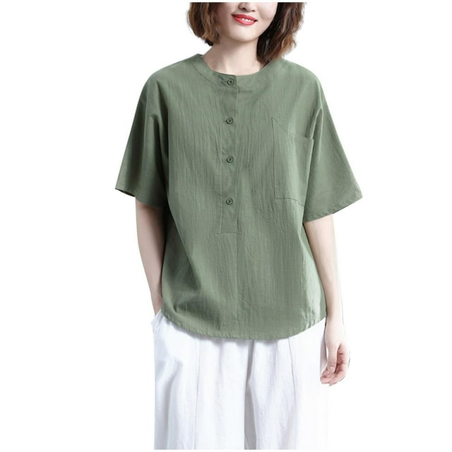 You Are More Than A Test Score Shirt Solid Color Cotton Linen Short Sleeved Button Loose Top