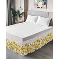 thumbnail image 4 of Yellow Flowers Bed Skirt California King Size 18 Inch Drop, Spring Floral Bee Linen Texture Plant Watercolor Adjustable Elastic Dust Ruffles Bedskirt Wrap Around Pleated Mattress Frame Cover, 4 of 9