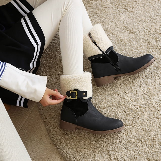 Botas de nieve Otoño e invierno Punta redonda Moda Botas cortas peludas cálidas Botas de gran tamaño Botas de mujer Wmkox8yii ghj1876