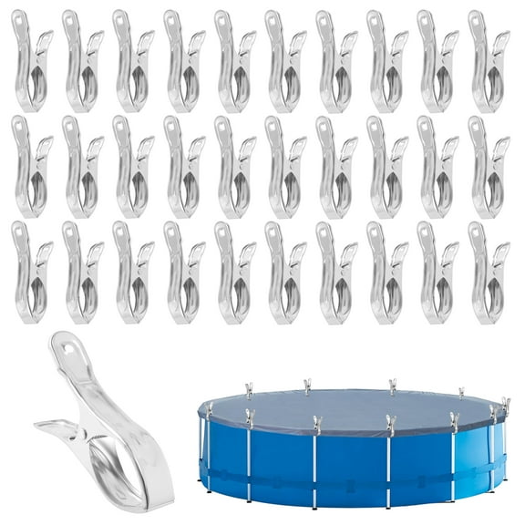 30Pcs Pool Cover Clip for Above Ground Pool Cover Stainless Steel Spring Pool Cover Clamp Rust Resistant Wind Guard Clip with Large Opening for Securing Bed Sheet