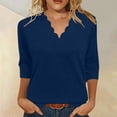 thumbnail image 3 of Lenpel 3/4 Length Sleeve Womens Tops Trendy Scalloped V Neck Basic Shirts Lightweight Casual Loose Comfy Soft Blouses, 3 of 6