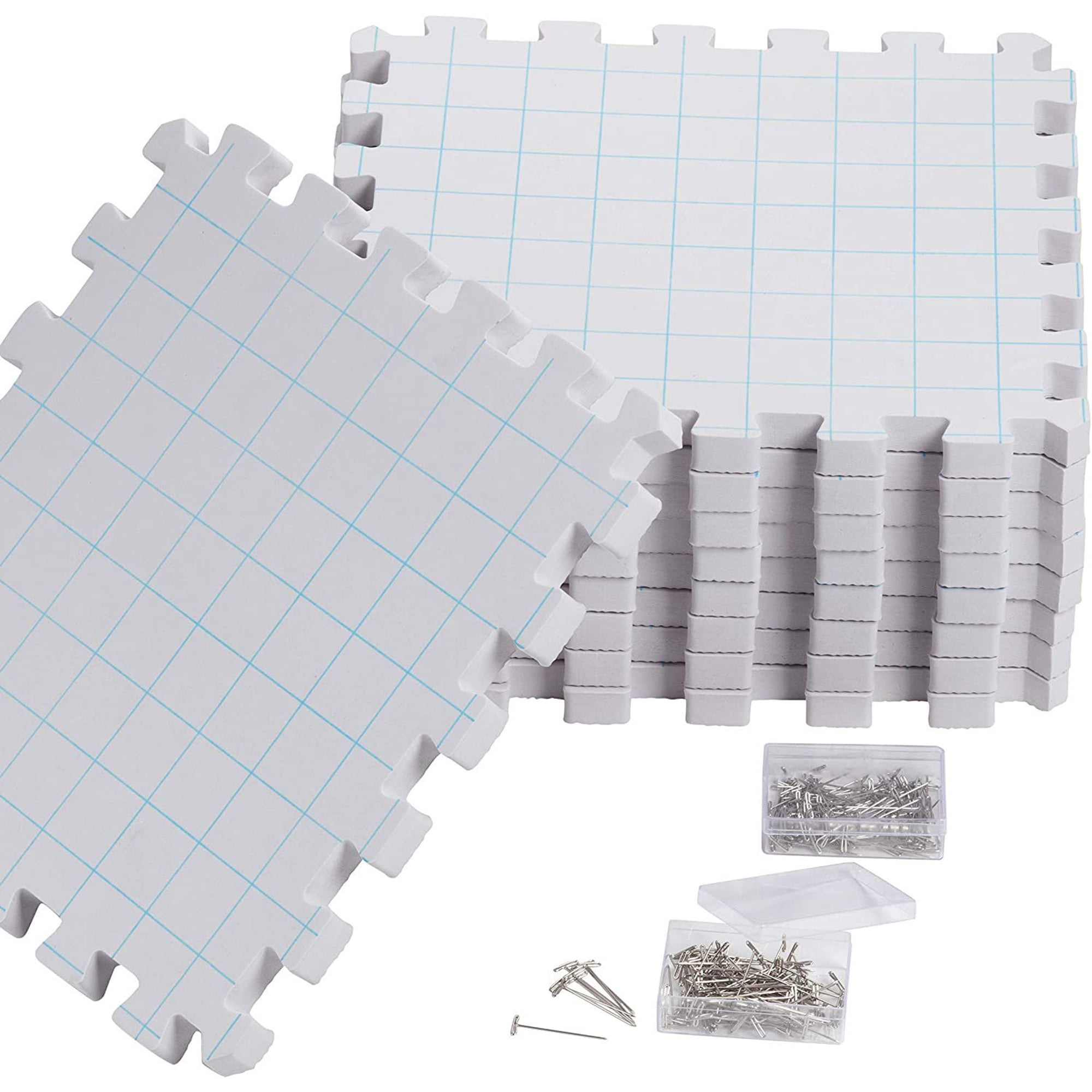Extra Thick Blocking Mats for Wet and Steam Blocking - Includes Pack of 9,  100 T Pins, 10 Pin Blocker and Storage Bag