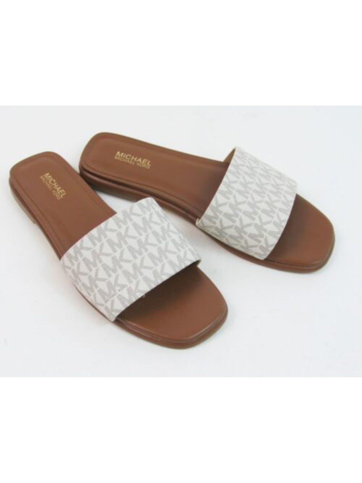 MICHAEL MICHAEL KORS Mujer Vanilla Blanco Logo Sadler Round Toe Slip On  Slide Sandalias M