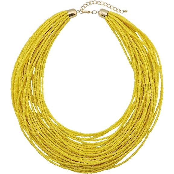 Bocar Multi Layer Seed Beads Chunky Bib Statement Cluster Collar Necklace for Women Gift, 19inch (NK-10351-Yellow)