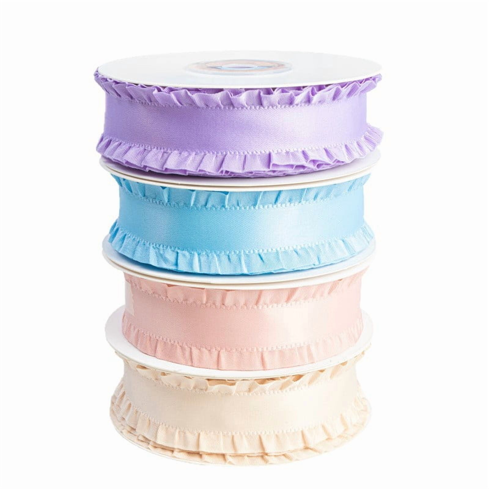 XmhyTop 2 Roll 0.99" Wide x 50 Yards Extra Long Ruffled Ribbon, Decorative Gift Wrapping Ribbon for Crafts, Holiday & Event Decor, blue