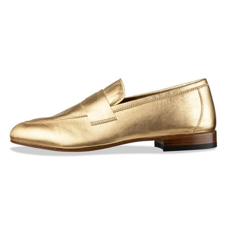 YDN Women Business Strap Loafers Round Closed Toe Slip On Flats Pumps Block Low Heels Office Daily Dressy Shoes Size 7 Gold