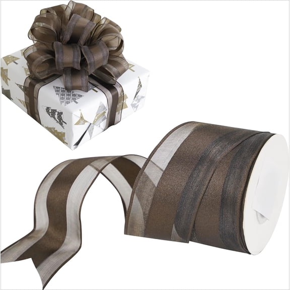 Sheer Wired Ribbon with Satin Stripe 1-1/2" Red Wired Ribbon for Christmas Tree, Bows Making, Wreaths, Garland, Gift Wrapping, Wedding Decorations-Continous 10 Yards