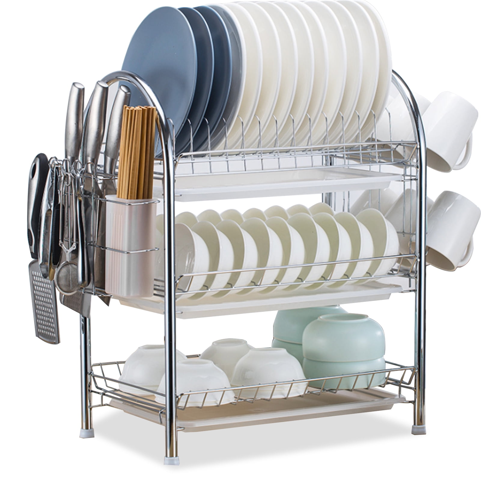 3-Tier Dish Drying Rack Kitchen Storage Shelf with Drain Board Countertop  Dinnerware Organizer Kitchen Organizer Drainer - AliExpress
