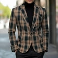 thumbnail image 2 of TFEOQRY Men's Checkered Blazer One Button Long Sleeve Casual Wedding Prom Business Party Suit Jacket Coffee-1, 2 of 7