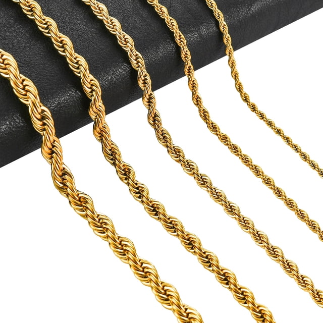 Collar de cadena de cuerda de 2/3/4/5/6mm 316L de acero inoxidable que nunca se decolora, gargantilla resistente al agua para hombres y mujeres, joyería, cadenas de Color dorado, regalo Tan Jianjun unisex