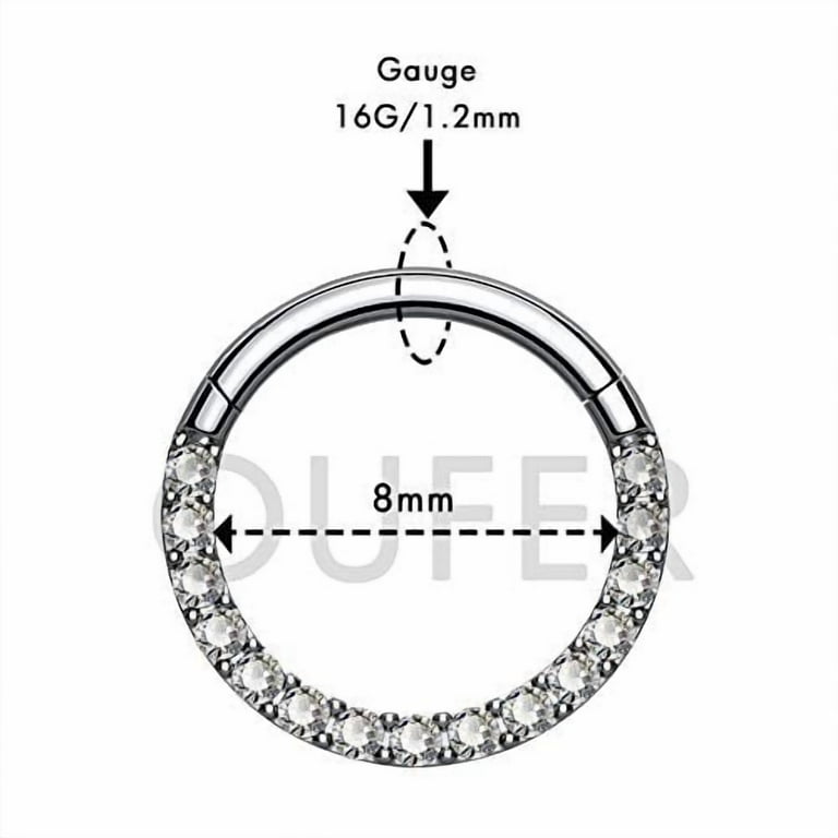 OUFER Piercing septum 16G blad daith ring zilver goud piercing oor helix chirurgisch staal 316L transparant CZ oorbel septum oor kraakbeen ring voor dames 10MM, 16G8mm, Roestvrij staal, Zirkonia
