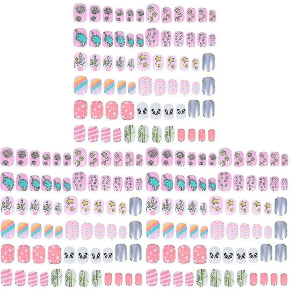 216 Pcs Kids False Nails Press On Artificial Nail Tip Girl Fake Fingernail Kit