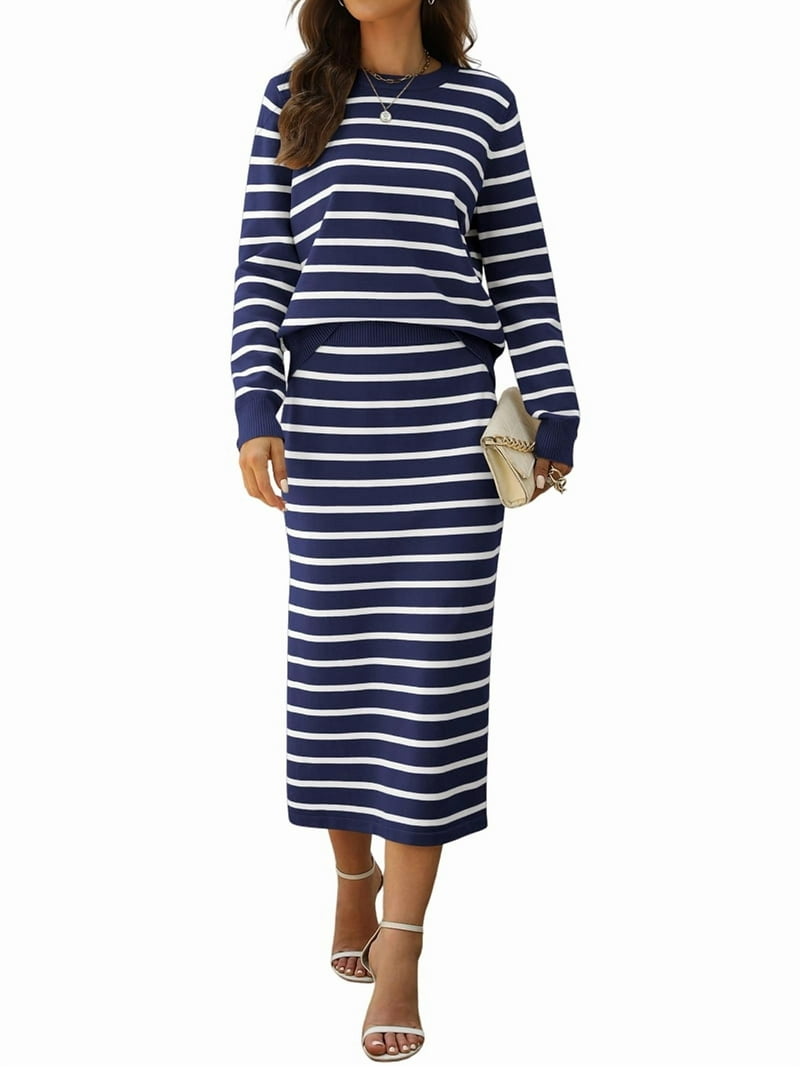 blue and white striped sweater dress Proenza Schouler Striped Rib Dress black/blue L