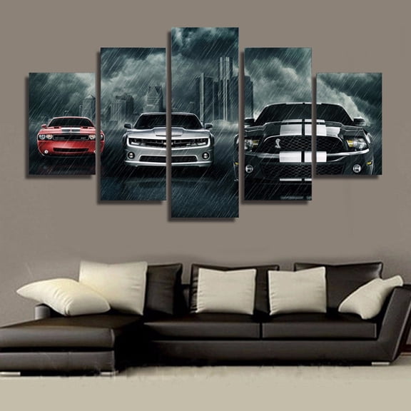 5Pcs Wall Art Canvas Painting Picture Home Decor Modern Abstract Sports Car Rain