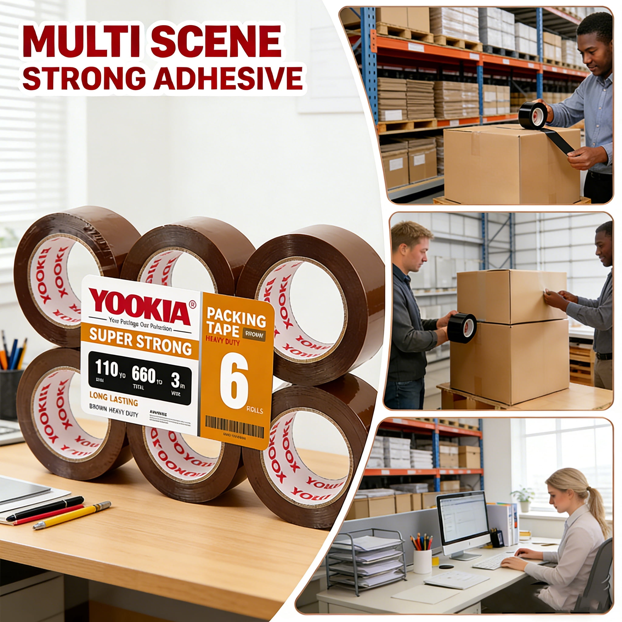 Heavy Duty Packing Tape Refills 12 Rolls, 110 Yds x 3" x 2 Mil Extra Long & Wide Shipping Tape Brown, Packaging Tape for Moving, Shipping, Sealing