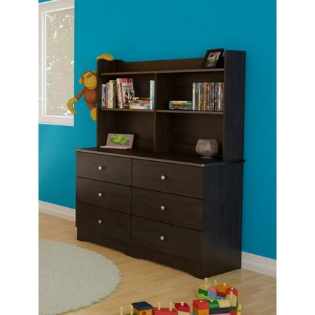 Pocono 6-Drawer Double Dresser with a Bookcase Hutch