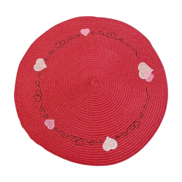 Table de Cuisine Ronde, Napperon Rond de Table pour la Saint-Valentin, Napperons Ronds Tissés, Napperons d'Amour Rouges Antidérapants Adaptés aux Tables de Cuisine de Vacances