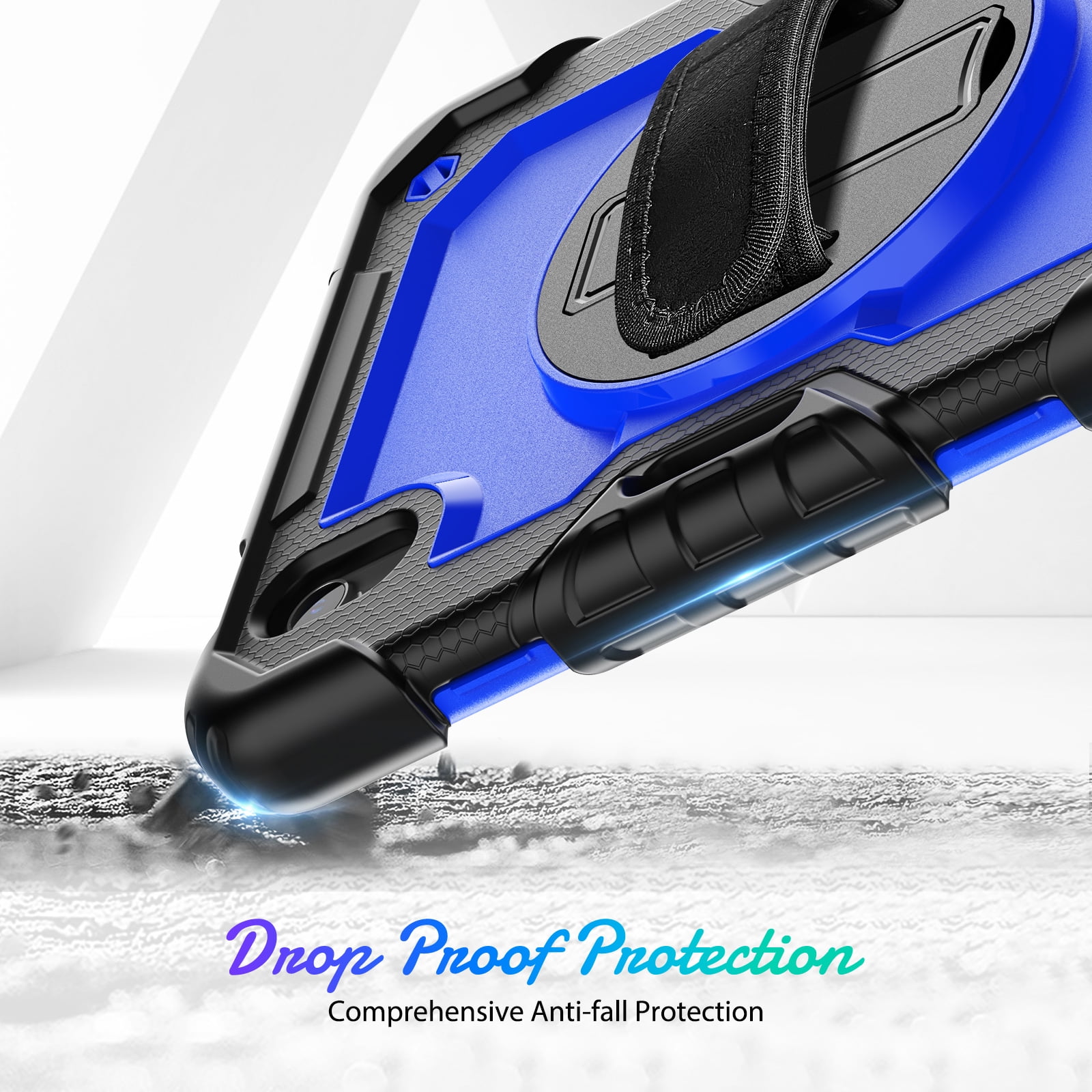 Shockproof Case for Apple iPad mini 6 /7 8.3" with Build In Screen Protector, Rugged Rotating Stand Shoulder Strap Pencil Holder Kids Friendly Bumper Case for Apple iPad mini 6/ Mini 7, Blue+Black
