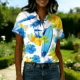 thumbnail image 4 of Women Hawaiian Aloha Luau Shirt Floral Tropic Print Short Sleeve Button Up Summer Party Tops Light Blue L, 4 of 5