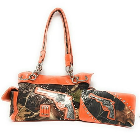 - Texas West Premium Western Camo Pistol Gun Bullets Rhinestone Handbag and Matching Wallet In Multi Colors