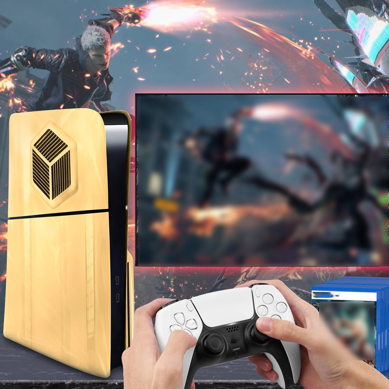 Console Cover Plates Accessories Compatible with PS5 Slim Disc Edition, Dustproof Protective Skin Faceplate Shell Panels with Cooling Vents-Gold