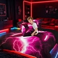 thumbnail image 4 of meiyoeat Neon Lightning Gamer Full Size Comforter Sets for Teens Boys, Electric Pink Gaming Bedding Sets, Black Reversible 3-Piece, 1 Comforter and 2 Pillowcases, 4 of 6