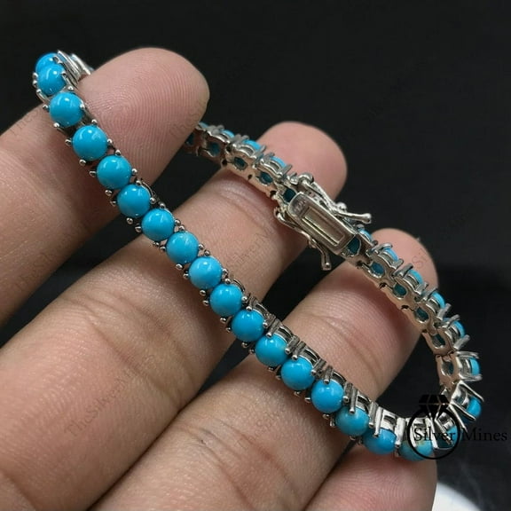 Turquoise Bracelet, 925 Sterling Silver, Tennis Bracelet, December Birthstone, Turquoise Jewelry, Wedding Bracelet