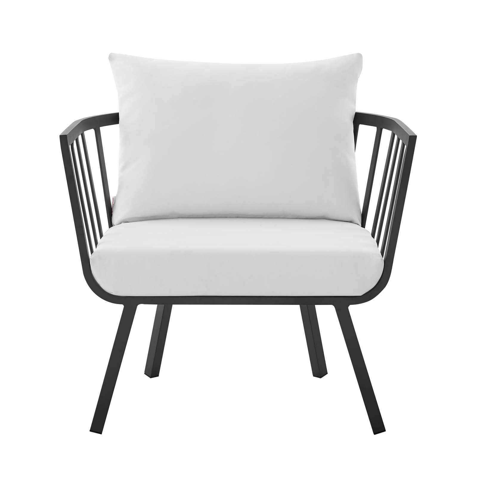 Contemporary Modern Urban Designer Outdoor Patio Balcony Garden Furniture Armchair Lounge Chair, Aluminum Fabric, Grey Gray White - image 3 of 6