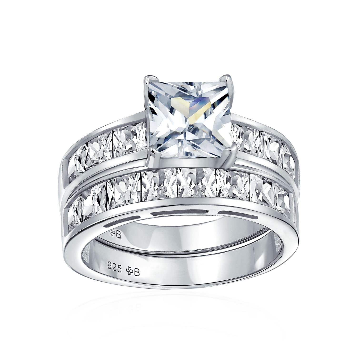 Sterling Silver Round CZ Women's Channel Set Wedding Set Engagement Ring Set 