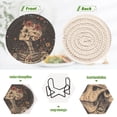 thumbnail image 4 of Yayeee 6 PCS Drink Coasters with Holder Set Woven Absorbent Round Tabletop Hot Pad, Skeleton With Flowers Pattern, 4 of 7