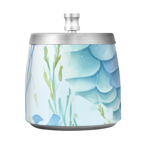 Hippocampus Waterweed Ashtray with Lid Smell Proof Cigarette Ashtray Stainless Steel Smokeless Ash Holder for Indoor Outdoor