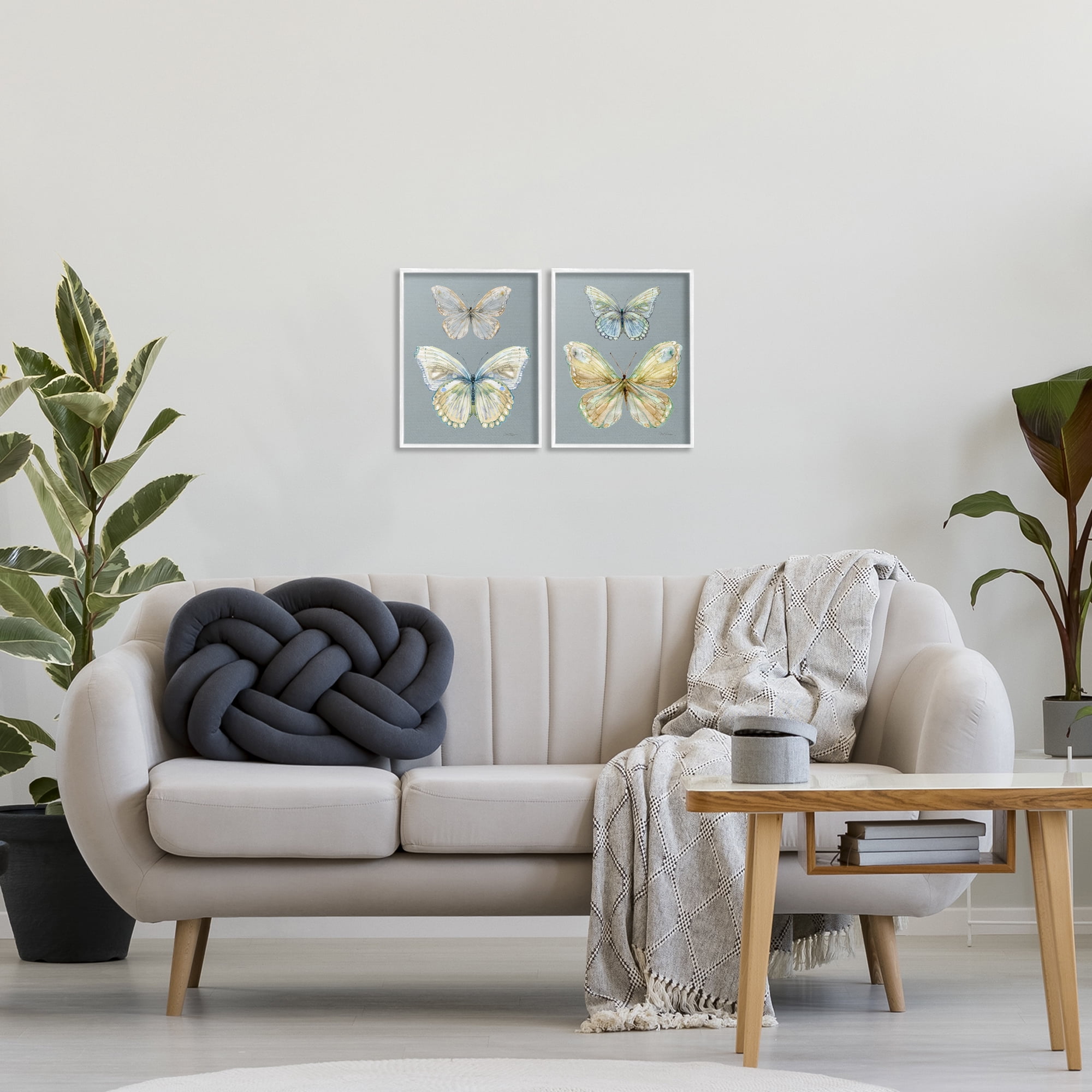 Stupell Industries Butterfly Pairs over Slate 2 Piece White Framed Giclee Art Set, design by Carol Robinson